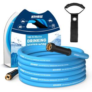 Kohree 5/8" x 15 Ft RV Water Hose, Premium Drinking Water Hose with No-Kink Design, Leak Free, Lightweight, Short Garden Hose 15 ft with Strap, Ideal RV Accessories for RV, Camper, Garden - Blue