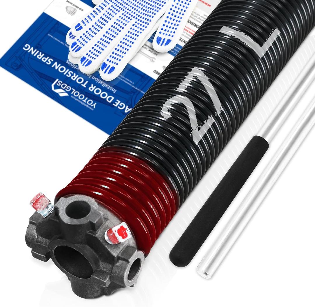 Left Hand Wind（Black Cone）1.75" Garage Door Torsion Spring with Non-Slip Winding Bars & Gloves, Precision Electrophoresis Black Coated, for Replacement, MIN 16,000 Cycles (0.225x1.75''x27'')