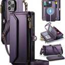 Strapurs for iPhone 14 Pro Max Detachable Wallet Case Compatible with Magsafe, RFID Blocking 9-Card Holder Zipper Strap Lanyard PU Leather Magnetic Phone Case for iPhone 14 Pro Max 6.7", Purple