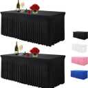 Albassa Table Skirts for Rectangle Tables 6ft, Spandex Table Covers for 6 Foot Tables, Wrinkle Resistant Ruffles Elastic Table Cloths for Banquets, Weddings, Parties (Black, 6ft 2Pack)