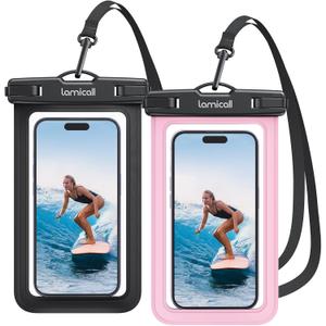 Lamicall 2Packs Waterproof Beach Bags, Vacation Essentials for Wemen Men, for Mother Mom, Birthday Gift Cruise Essentials 2025 2026, Travel Beach Ship Accessories, Cute Pink Accessories, Pink&Black