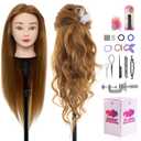 28" Mannequin Head Human Hair - 80% Real Hair Mannequin Head, Cosmetology Manikin Doll Head for Hair Styling, Hairdressing Training Head for Braiding Practice Curling with Table Clamp Styling Set (Brown)