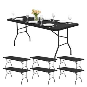 RichSets Fitted Tablecloths for 8-Foot Rectangle Tables - 6 Pack Outdoor Picnic Table Covers with Elastic, Washable Folding Table Protector for Party Banquet Graduation, 30x96 Inch, Black