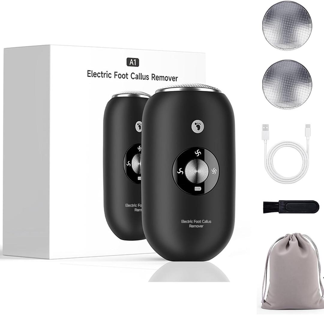 Upgraded IPX6 Waterproof Electric Foot Callus Remover - Rechargeable Pedicure Tool with Stainless Steel Heads, Portable Foot File for Cracked Dry Heels/Dead Skin + Storage Bag (Black)