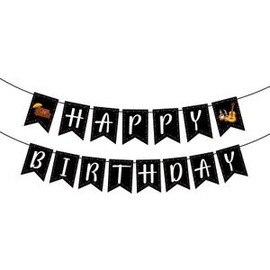 Friendship Themed Birthday Banner, Pre-Strung Party Themed Black Happy Birthday Banner 90s Party Decorations Supplies Accessories for Fan Parties