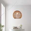 JONATHAN Y 19" Brown 1-Light Rattan Pendant Light, Farmhouse Coastal Globe Swag Lamp for Kitchen Dining Room, 180" Cord, Plug-in or Hardwired, LED Bulb Included JYL1404A, 19.0 in