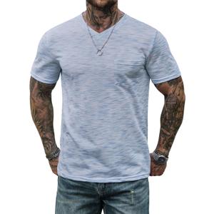 Men's V Neck T Shirts Casual Stylish Fitted Stretch Tee Shirt with Pocket (S-3XL) (L)