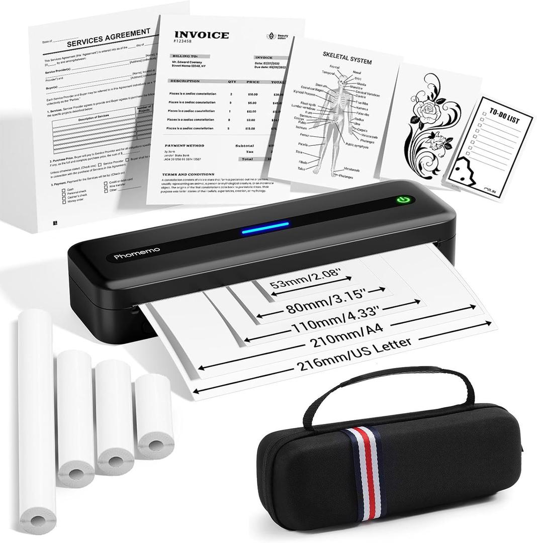 Phomemo Portable Printers Wireless for Travel, M832 Inkless Bluetooth Thermal Printer Support 8.5'' x 11'' US Letter & A4 Size, Compatible with iPhone Android Laptop for Mobile Office Home, with Case