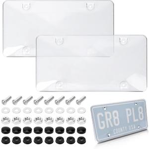 2 Pack License Plate Protector, Plate Cover for Car Plastics Front/Rear License Plate Covers (Transparent D)