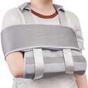Arm Sling Shoulder Immobilizer with Chest Strap (Fits Right & left Arm), Breathable Medical Sling for Shoulder Injury (Gray)