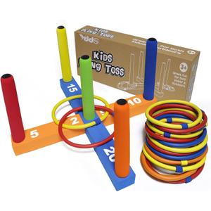Ring Toss Game for Kids, Indoor & Outdoor Game for Family and Adults with 5 Poles, 2 Bases and 16 Rings in 4 Colors, Soft Foam Toy for Kids Backyard Ring Toss Fun (BLUE & ORANGE)