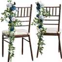 Ling's moment 10pcs Wedding Chair Decorations Aisle Floral Swag Artificial Pew Flowers Hanging Garland Dusty Blue & Navy for Ceremony Reception Church Rose Floral Faux Arrangement Party Outdoor Decor, Each is 30" long