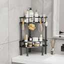 FJNATINH Corner Shower Caddy - 2 Tier Bathroom Counter Organizer Corner Shelf Metal Floor Corner Shower Stand Rack for Bathroom Vanity Organizers and Storage Kitchen Counter Shelf Organizer (Black)