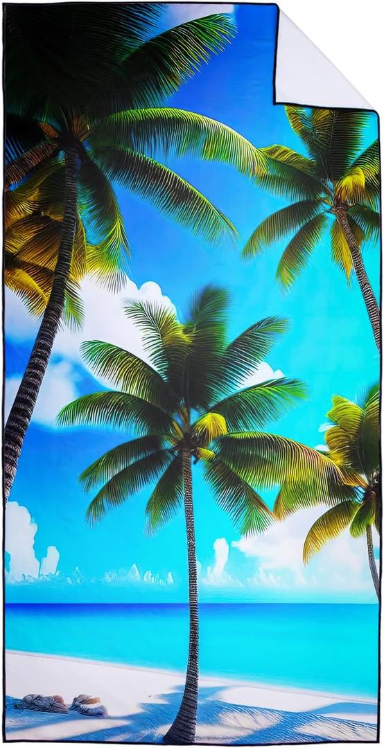 Tropical Coconut Trees Beach Towel Oversized 36" x 72", Thin Lightweight Sand Free Quick Dry Microfiber Towel for Swimming Pool Cruise Camping Travel