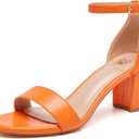 FW FRAN WILLOR Women Open Toe Low Chunky Short Heels Ankle Strap Block Heel Sandals Party Dress Wedding Pump Shoes, Size 7 