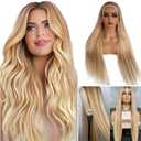Smavida Highlight Blonde Lace Front Wigs Human Hair Ombre 13x4 Transparent Honey Blonde Glueless Lace Frontal Wig 100% Brazilian Remy Human Hair for White Women 16" (Can Be Curled) (16 Inch, #Highlights 4/12/613)