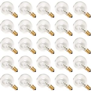 G40 Replacement Bulbs, 120V 5 Watt Clear Globe Incandescent Light Bulbs fits E12 C7 Candelabra Base, Dimmable String Light Bulbs Replacement for Indoor Outdoor Patio Decor, (25 Pack)