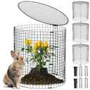 Hiboom 4 Set Garden Plant Protectors from Animals with Stakes, Metal Mesh and Detachable Covers Wire Plant Cage for Keeping Bunny Animals Out, Chicken Wire Cover Garden Protection (15.7x13)