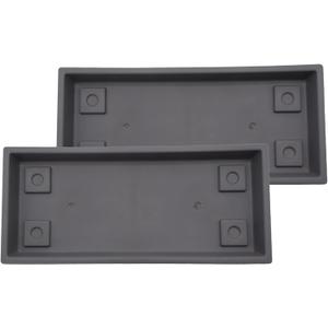 The HC Companies 23.5 Inch Venetian Rectangular Plant Saucer, Lightweight UV-Resistant Plastic Outdoor & Indoor Flower Pot Tray, 2-Pack Plant Pot Trays for Garden & Home Decor, Warm Gray