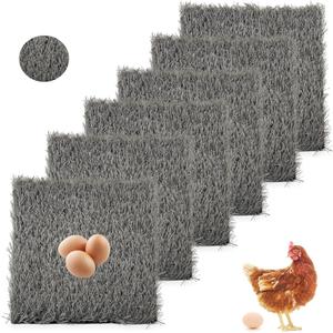 PINVNBY 6 Pcs Artificial Chicken Coop Nesting Pads,12"x12" Washable Chicken Nest Box Liners Hen Laying Mats Fake Grass Synthetic Turf Mat for Chicken Coop Pet Garden Lawn Indoor Outdoor(Gray)