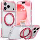 TORRAS 360 Magnetic Stand for iPhone 17 Pro Case, [Rotatable Sturdy Kickstand][Fit for MagSafe][4X Mil-Grade Shockproof] Slim Transparent Phone Cover, Camera Button, Crystal Pink, Ostand O3 Fitness