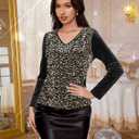 DRESSTELLS Womens Sequin Velvet Holiday Tops Glitter Sparkly Party Blouse Long Sleeve Christmas V-Neck Winter Shirts (Small, Black)