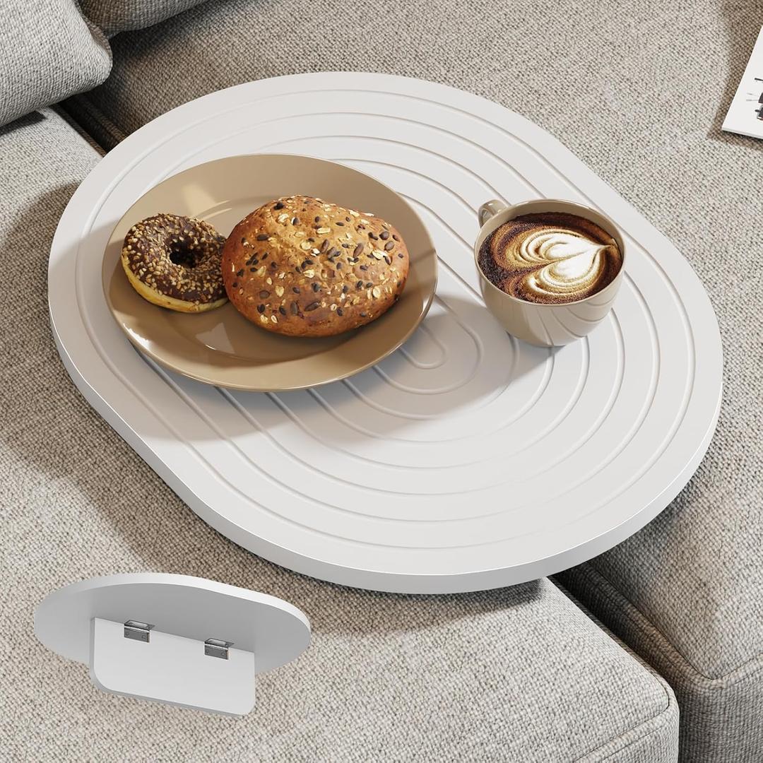 Couch Tray Insert for Middle, 15.75"x12.6" Wood Sofa Tray, Folding Couch Armrest Table Fit Armless Couch/Sectional, for Drink Snacks Phone Remote Holder, White