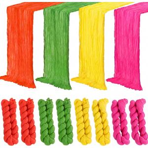 8 Pcs Hawaiian Cheesecloth Table Runner Pink Orange Green Yellow Tropical Summer Luau Decor 118" Long Neon Table Cover for Summer Flamingo Birthday Picnic Party Supplies Decorations