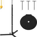 Baseball Softball Batting Tee with Auto Return Ball, Adjustable 21" to 45" Baseball Swing Trainer for All Ages, Portable Hitting Trainner with Metal Triangular Base | Ground Stakes & Sandbags