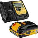 Mellif Battery and Charger Kit, 20V 4.0Ah Replacement Dewalt Battery and 4.0A Fast-Charging Charger (110~240V Input), Compatible with Dewalt 20V Max Tools, 5V 2A USB Charger (Yellow)