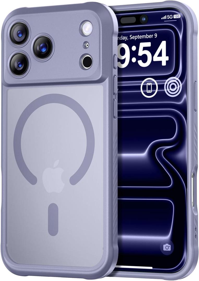 Thomo Magnetic for iPhone 17 Pro Max Case, [Compatible with Magsafe] [Full Camera Protection] Translucent Matte Military Grade Shockproof with Anti-Fingerprint Phone Cover 2025, Lavender Grey