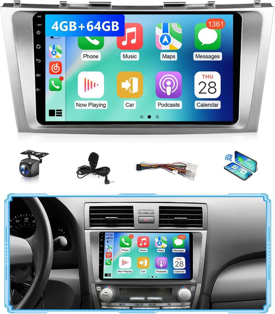 8Core Android Car Stereo for Toyota Camry 2006 to 2011 Wireless Apple CarPlay Android Auto, IPS Touch Screen (9IN, 8CORE, 4G+64G, No J-B-L)