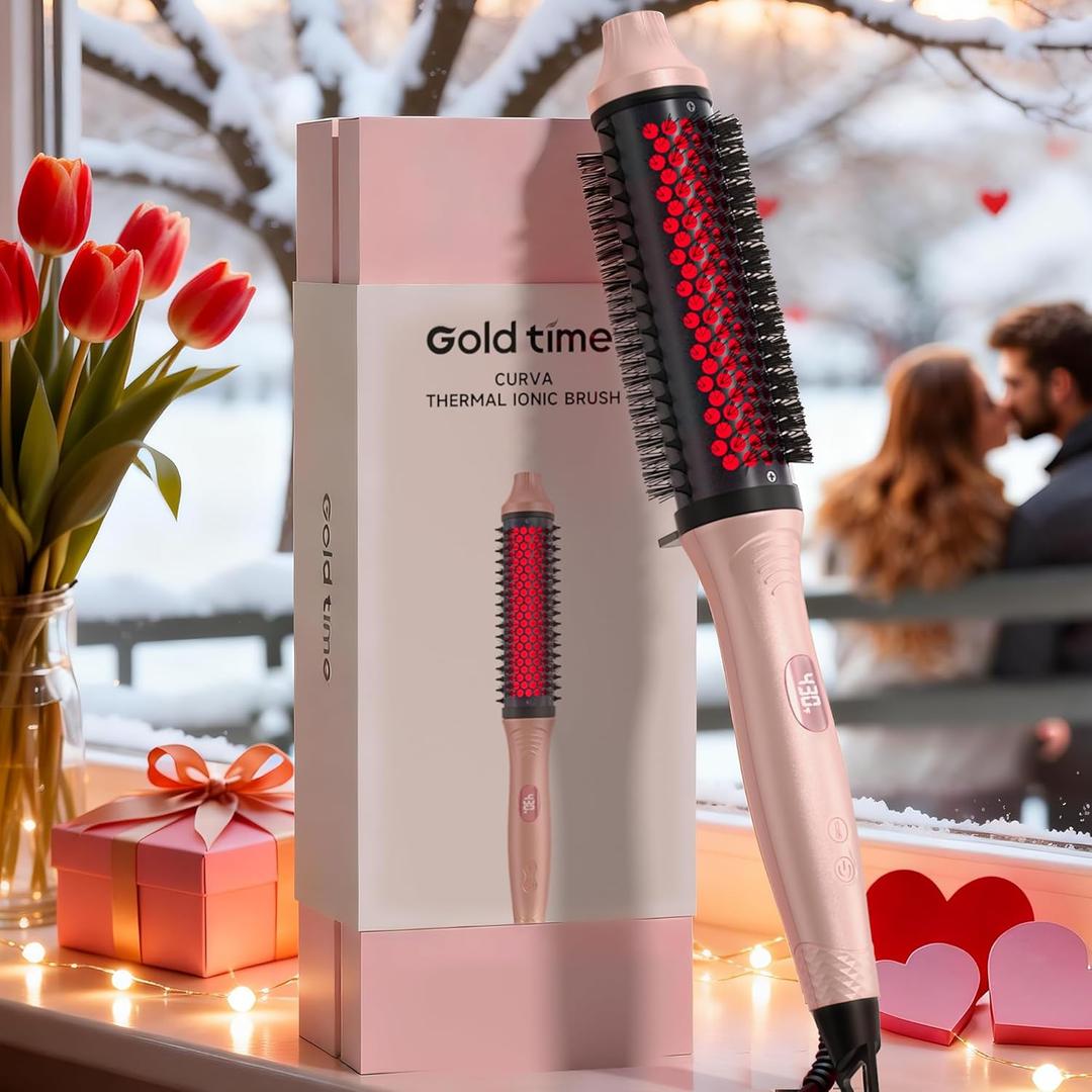 Infrared Thermal Brush 1.65, 2-in-1 Curling & Straightening Round Brush with 100M Negative Ions, 6 Heat Settings, Dual Voltage Styler, Lightweight & Quiet, Auto Shut-Off, Elegant Gift Box for Women