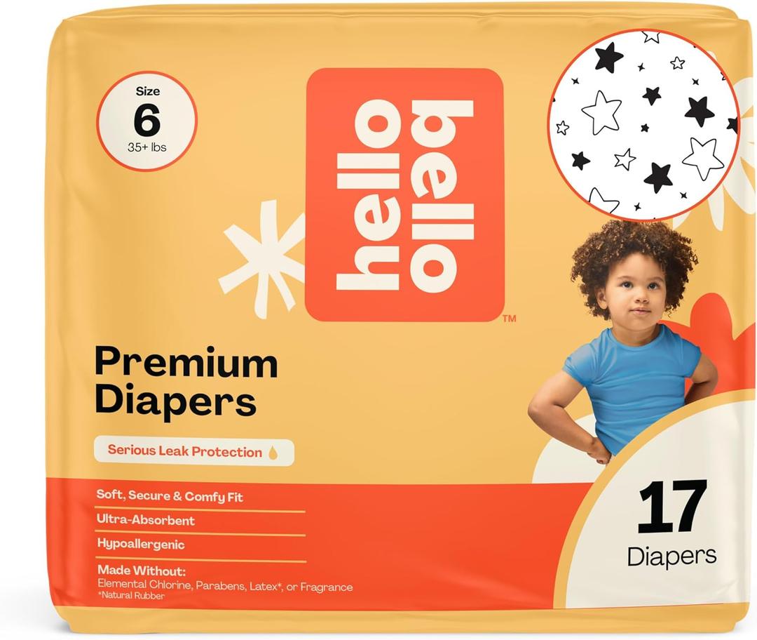 Hello Bello Diapers, Size 6 (35 lbs) Superstars, 17 Count of Premium Disposable Baby Diapers, Hypoallergenic with Soft, Cloth-Like Feel