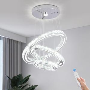 FRIXCHUR Crystal Chandelier LED Chandeliers Ceiling Light Fixture 3 Ring Adjustable Pendant Light Modern Chandelier for Bedrooms Living Room Dinning Room (Dimmable)