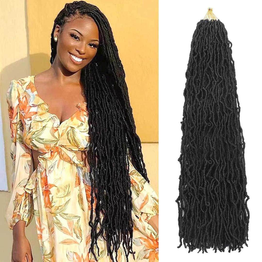 Faux Locs Crochet Hair 7 Packs Soft Locs Crochet Hair Pre Looped Goddess Locs Dreadlocs Synthetic Hair For Black Women (1BBlack#, 30 Inch (Pack of 7))