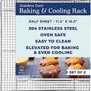 Ultra Cuisine Oven-Safe, Dishwasher-Safe 100% Stainless Steel Cooling and Baking Rack Set Heavy Duty Tight-Wire - 11.5 x 16.5-inch - Set of 2 - Half Sheet Pan Cooling Racks