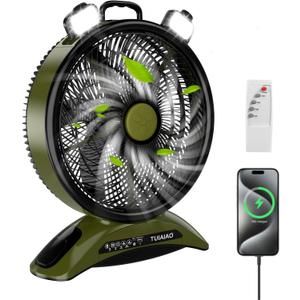 Big Size Camping Fan, 45000mAh Battery Capacity Rechargeable Portable Fan, 12-inch Extra Large Blade and 830CFM Super Airflow, Cordless, Outdoor for BBQ RV Tent Garages Hurricane Emergencies Indoor (Green)