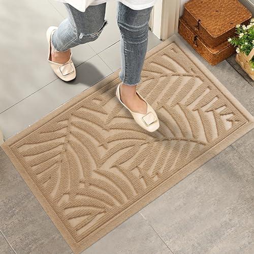HIYARD Front Door Mat, Absorbent Resist Dirt Welcome Door Mat Indoor Outdoor, Waterproof Doormat, Sturdy Non Slip Backing, Fade Resistant, Low Profile Entry Mat for Entryway, 36×24, Beige