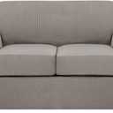H.VERSAILTEX 3 Piece Stretch Sofa Covers for 2 Cushion Loveseat Couch - Thicker Jacquard Fabric (Medium Sofa, Taupe)