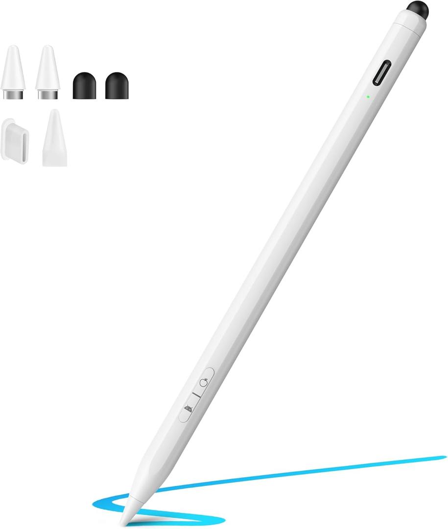 Stylus Pen for iPad, iPhone, Android, 2 in 1 Fast Charge Universal Active Stylus Pen for Touchscreen, Fine Tip, High Sensitivity, Magnetic Stylist Pencil for Samsung, Other Android Phones, Tablets (White)