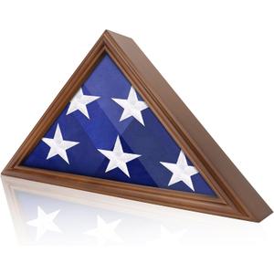 ASmileIndeep Flag Display Case - 5' x 9.5' Funeral & Military Flag Shadow Box with HD Tempered Glass and Wall Mount, Folded Triangle Flag Holder Frame for Veterans, Walnut