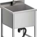 Stainless Steel Commercial Restaurant Sink, Freestanding Large Commercial Sink with Pull-out Faucet for Kitchen Dishwashing, Thawing, Pet Cleaning, Laundry Room, 23.6"D x 21.6"W x 36.8"H