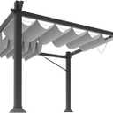 4'x16' Retractable Pergola Canopy Shade Cover UV Block Replacement Shade Cloth Outdoor Breathable Wave Sunshade Sails with Wire Cables for Deck Porch Garage Backyard Beach, Light Gray
