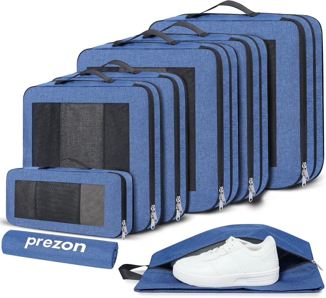 8 Set/6 Set/4 Set Compression Packing Cubes for Travel, Lightweight Vacation Travel Essentials, Travel Accessories for Suitcase Organizer Bags Set, Durable Luggage Organizer (8-Basic Navy)