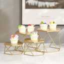 Metal Display Risers, Set of 4 Brass Hexagonal Nesting Buffet Riser Set, Modern Brass Buffet Display Stands for Food, Food Display Risers for Buffet Cupcake Small Potted Plants