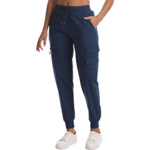 Women's Hiking Pants with Pockets Lightweight Water Resistant Quick Dry Cargo Pants for Casual Travel Camping (Blue, L)