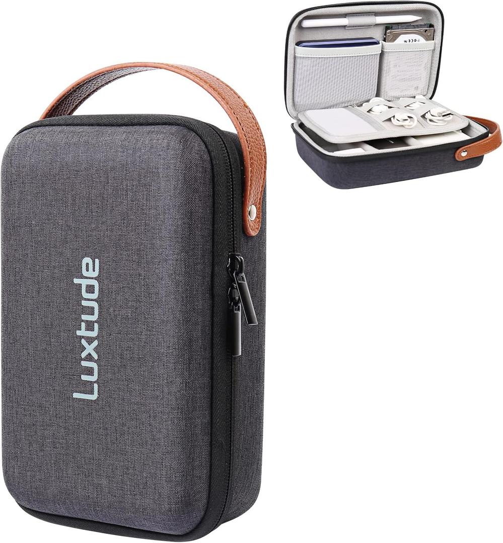 Luxtude Electronics Organizer Travel Case, Tech Organizers Travel Case, Hard Charger Organizers, Portable Cable Organizer, Travel Essentials for Charger/Mouse/Cash/Card/Pen, Tech Gifts (Small, Black)