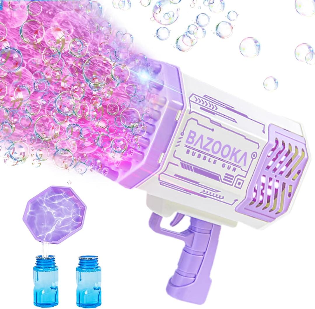 Bubble Gun, Bazooka Bubble Machine Gun, Bubble Blaster Gun with Bubble Solution, 69 Holes Bubble Bazooka Gun Outdoor Summer Toy Party Favors for Kids Purple Christmas Bubble Maker Blowers