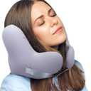 Travel Neck Pillow, Travel Pillow with Noise Reduction Ear Muffs, Memory Foam Neck Pillow Airplane, Neck Brace with Cooling Cover, Adjustable Ergonomic Support for Airplane, Car and More